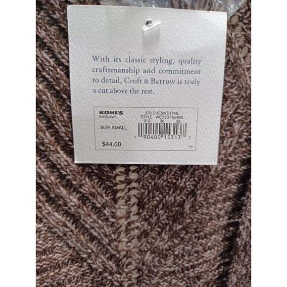 CROFT & BARROW WOMENS OPEN FRONT CHESTNUT KNIT CARDIGAN SWEATER SIZE SMALL NWT - Picture 3 of 6